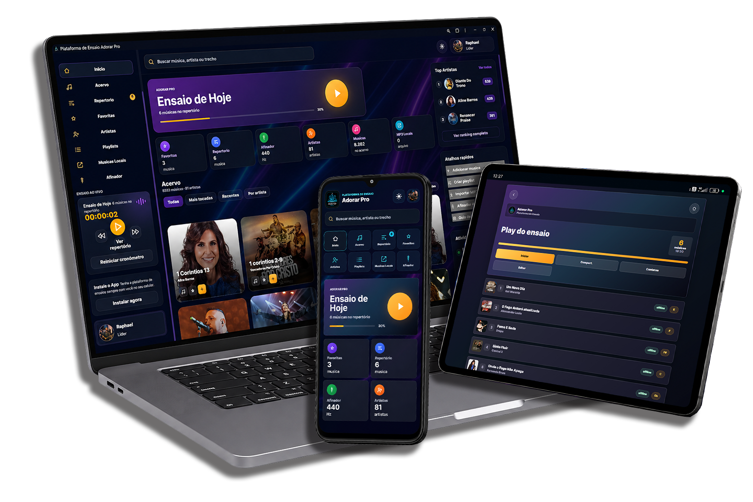 Adorar Pro no notebook, celular e tablet